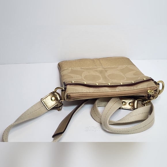 Coach Gold Metallic Signature C Crossbody *Cream/Gold* EUC - Picture 3 of 15